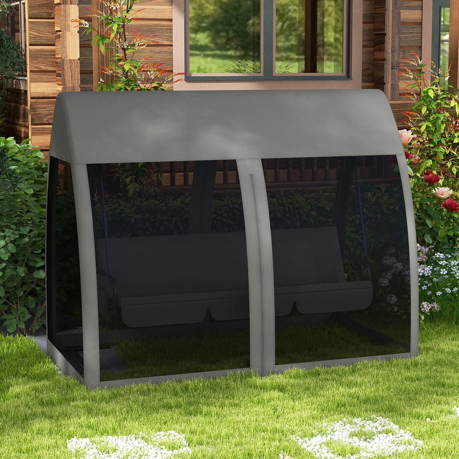 Outsunny Balancín de Jardín de 3 Plazas Convertible en Cama 240x140x197cm Gris