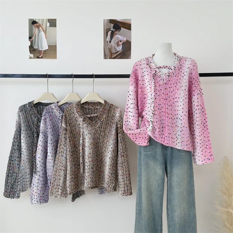 

2025 Korean Minimalist Knit Top Women's Slimming Long Sleeve Textured Sweater Casual Chic Versatile Pullover Fall Winter