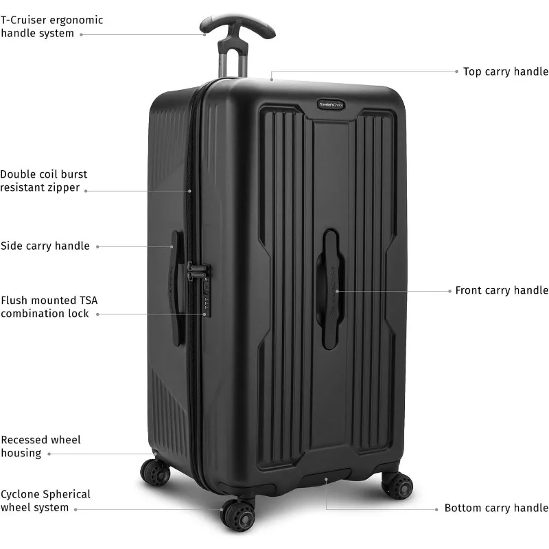 Ultimax Hardside Polycarbonate Spinner Suitcase, Black, 30" Trunk Luggage