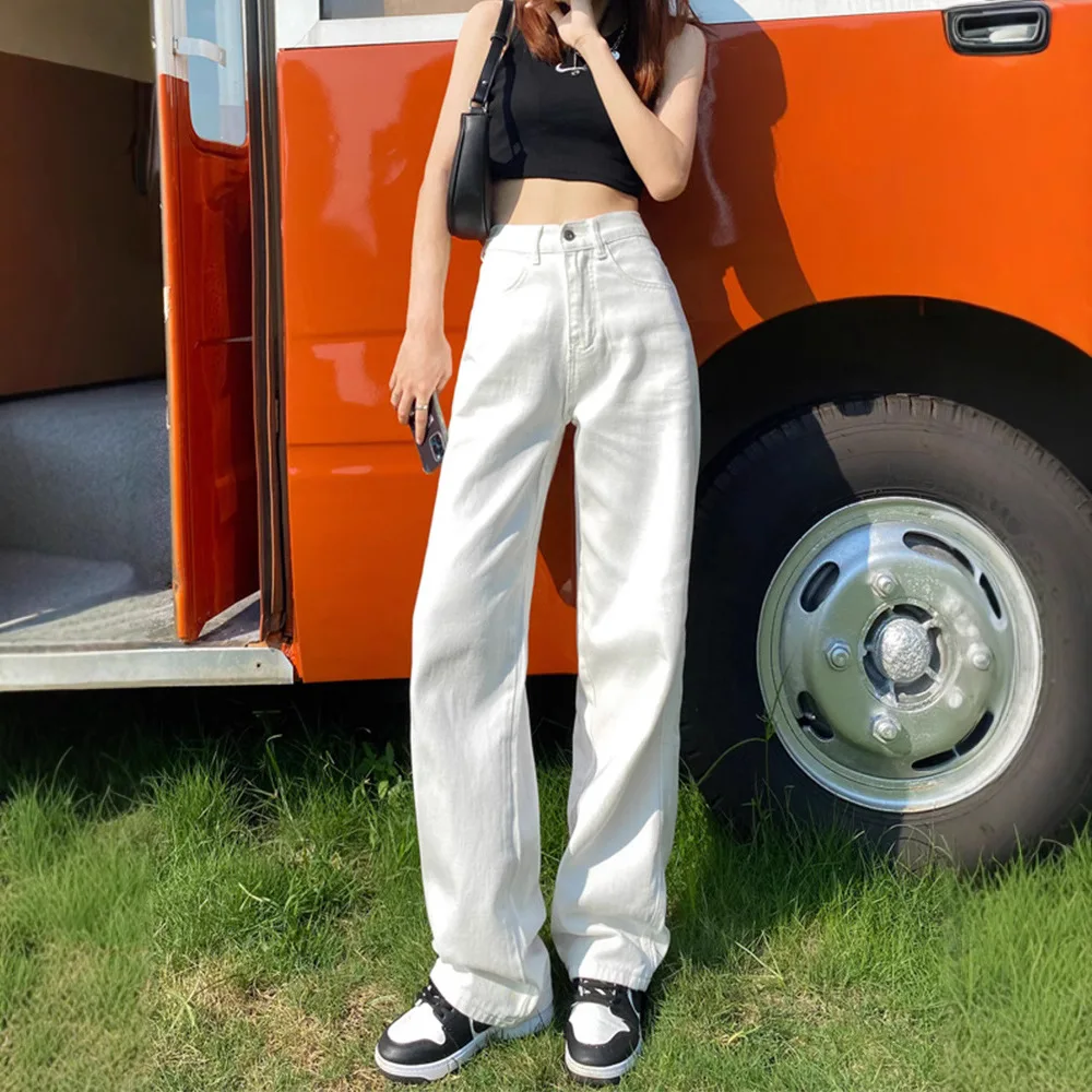 

High Waist Wide Leg Jeans Women's Loose Straight Cut Denim Pants Trousers for Ladies Spring Season Loose Fit Deep to Light Color