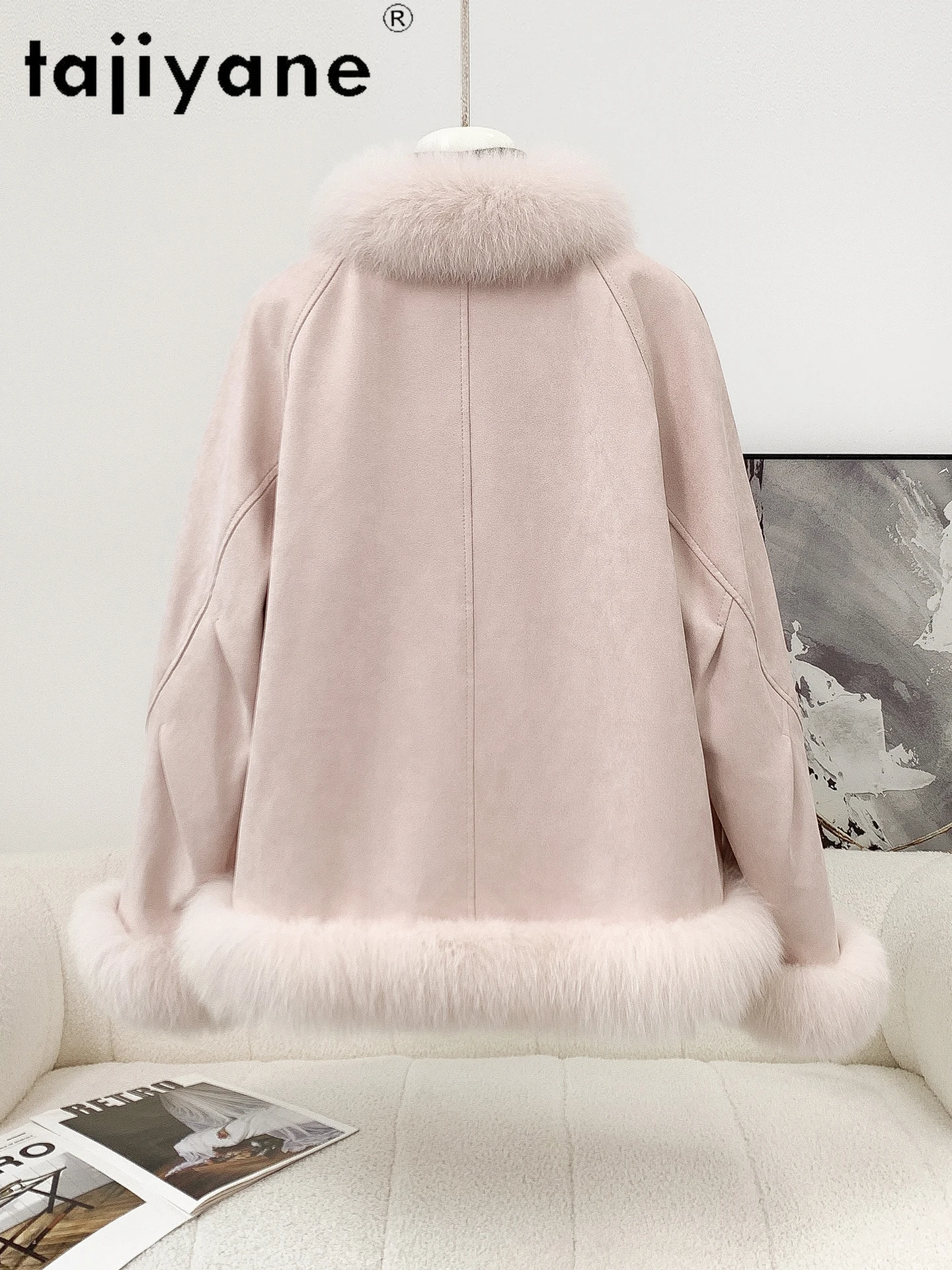 TAJIYANE Vossenbont Suède Jas Vrouwen Elegante Ganzendons Jassen Hoge Kwaliteit Vrouwelijke Outerwears 2025, Winter Vrouw Kleding ropa mujer