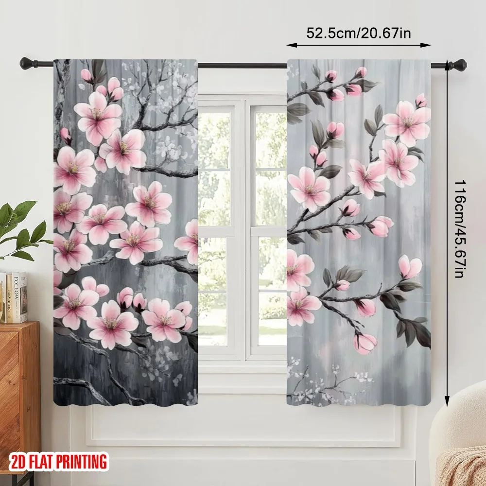 2pcs,2D plane printing Minimalist Curtains Blossom Symphony Versatile Fabric (without rod) Gifts for Bedroom & Various Living