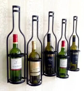 Frame, wrought iron wine. Wine rack on wall. European hanging wine rack