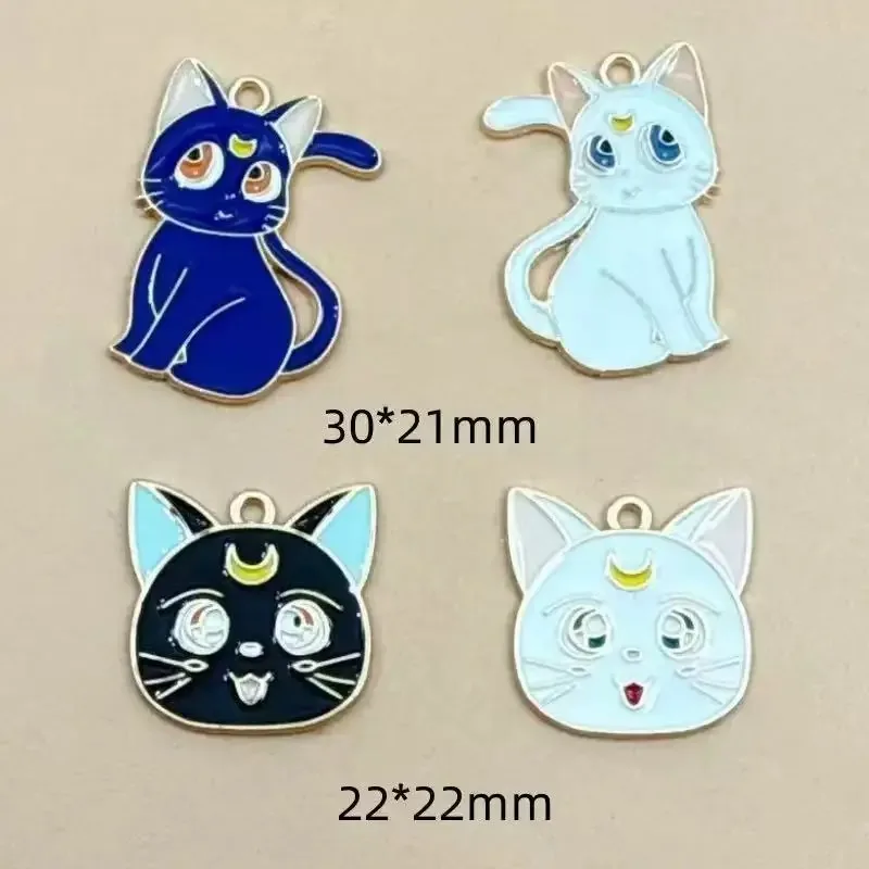 10 Pack Anime Style Luna Black Cat Enamel Charms Cute Animal Pendants DIY Handmade Accessories for Earrings Bracelets