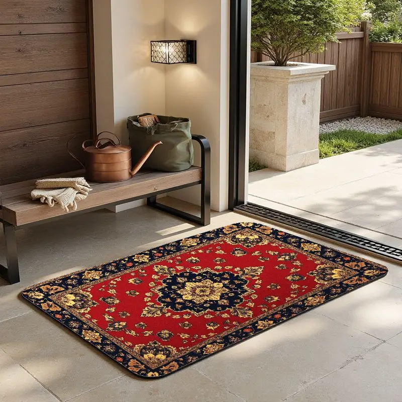 

MatMuse Red and Navy Floral Persian Style Soft Diatomaceous Earth Mat Floor mats Bath Room Doormat Living Room Modern Kid Carpet