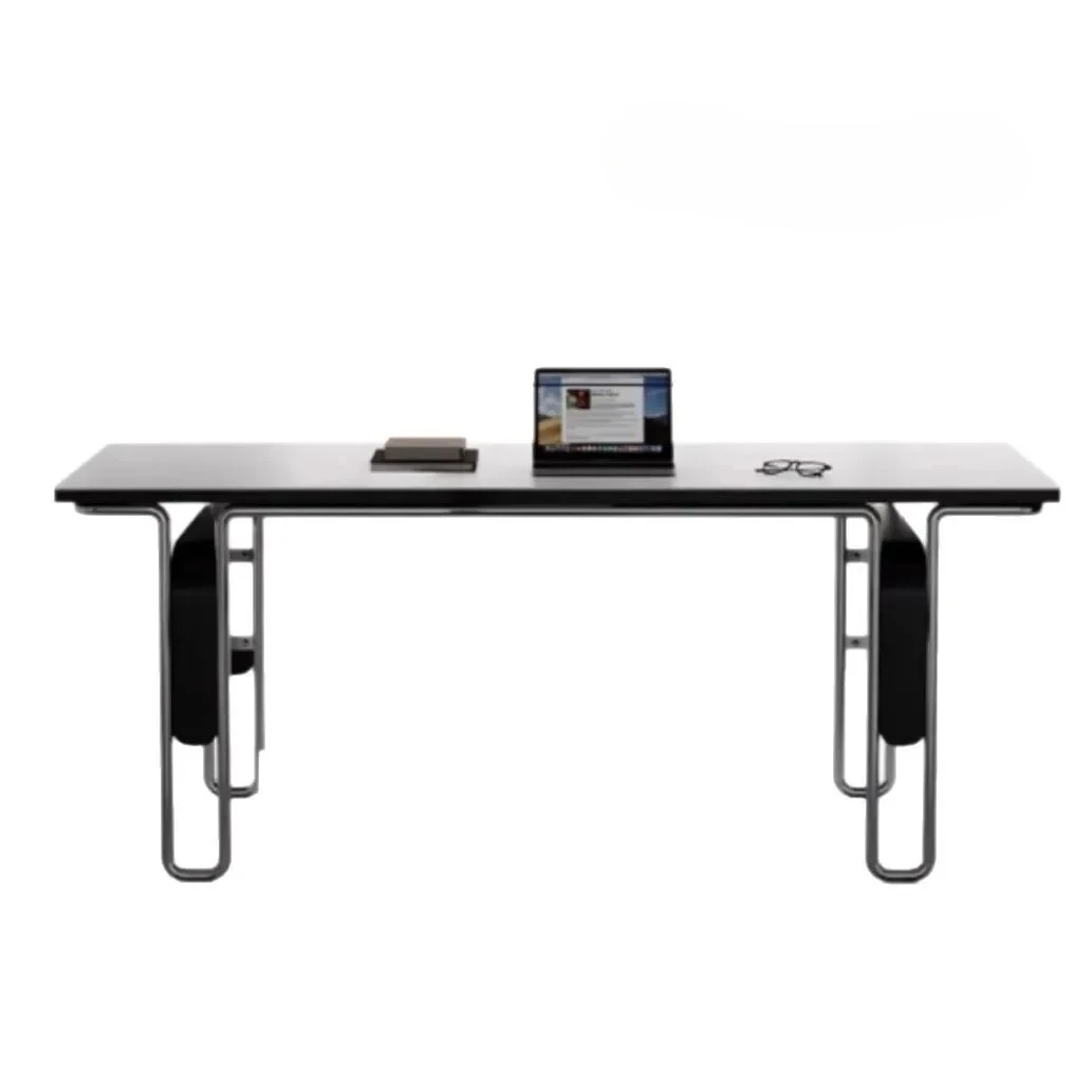 

Обеденный стол из черной каменной плиты в стиле ретро, современный простой прямоугольный обеденный стол из массива дерева для небольшой квартиры и дома