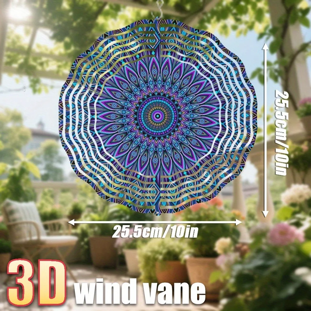 3D Colorful Mandala Geometric Wind Spinner - 10 Inch Metal Art with 360 Swivel Hook for Indoor Outdoor Garden Patio Decor Gift