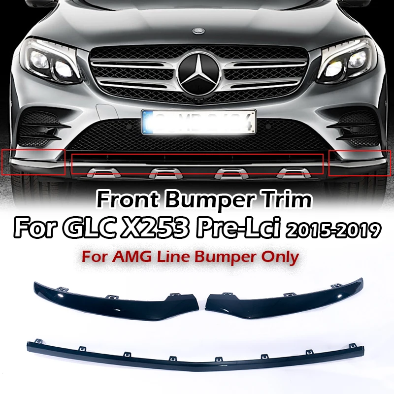 Front Bumper Trim Strip Gloss Black Knight For Mercedes Benz GLC Pre-facelift SUV Coupe X253 C253 2015-2019 For AMG Line Sport