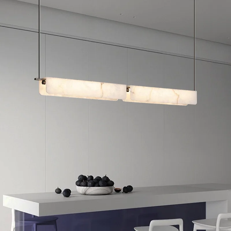 

Modern Long Marble Chandelier for Dining Room Kitchen Table Minimalist Long Pendant Lamp Rectangle Hanging Light