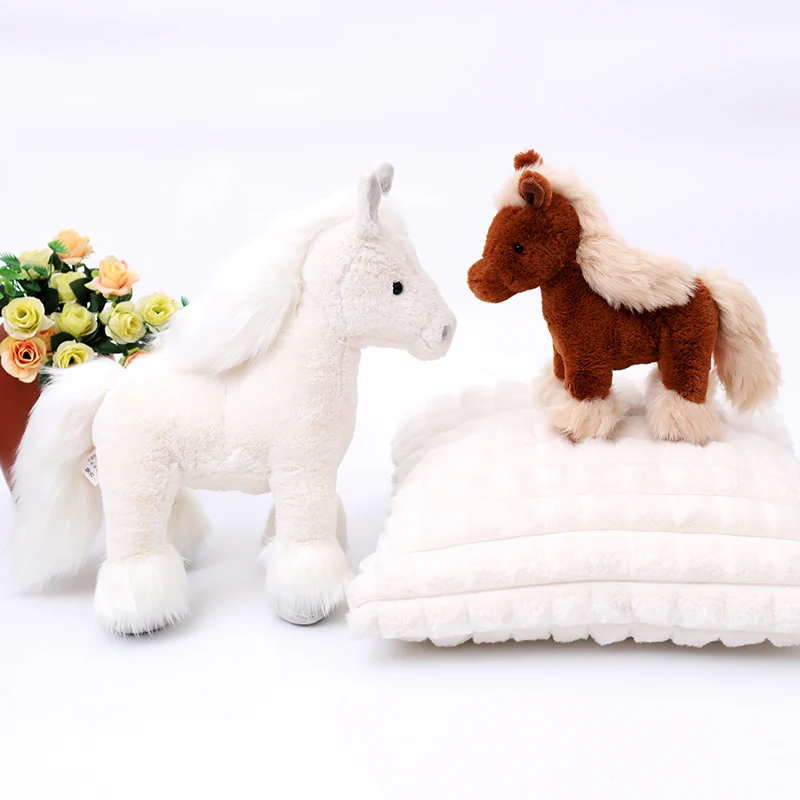 25-40cm Real Life Cute Horse Plush Doll Brown White Long-Haired Animal Horse Plush Toy Home Decoration Birthday Gift for Boys