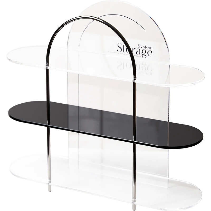 

Simple black metal acrylic storage rack perfume rack bedroom water cup cosmetics figure display cabinet