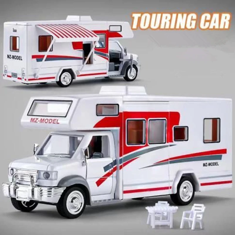 

1:30 Diecast Luxury RV Recreational Vehicle Car Model Metal Toy Camper Van Motorhome Touring Car Model Sound and Light Kids Gift