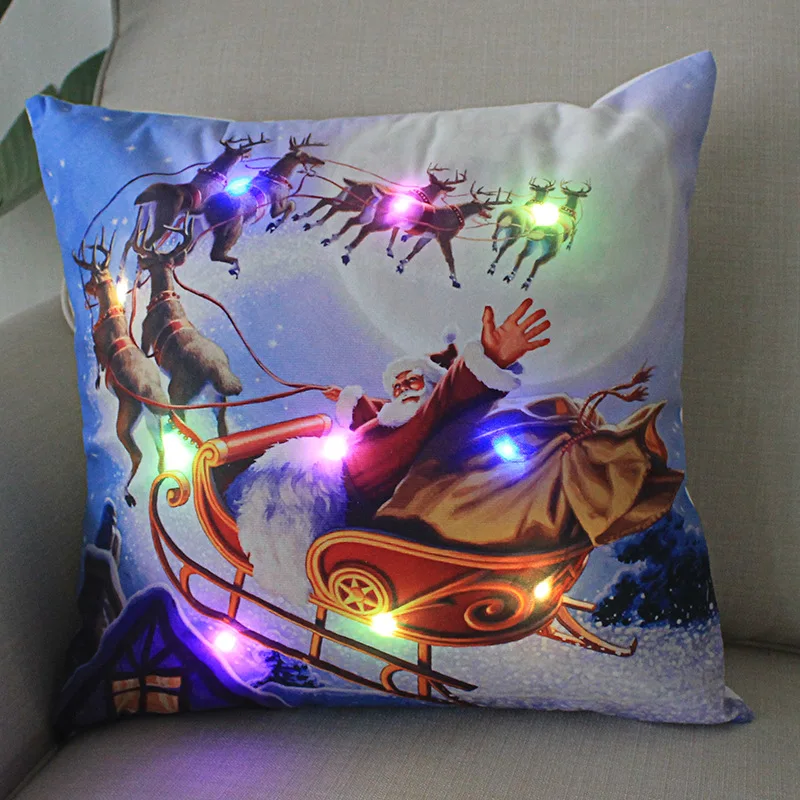 Christmas Decorations Indoor 18x18 Inch Glowing Christmas Pillow Cover with Lights Cartoon Santa Claus Snowman Pillowcase