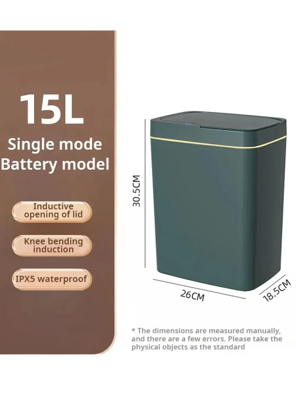 Lixeira inteligente para banheiro, 15l, branca, sem contato, estreita, sensor inteligente, lata de
