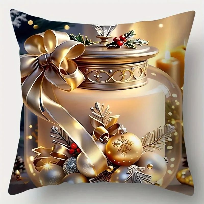 Gold Christmas Decorative Pillowcase Christmas Pillowcase Single-sided Printing Home Decoration Sofa Cushion Cover Pillowcase
