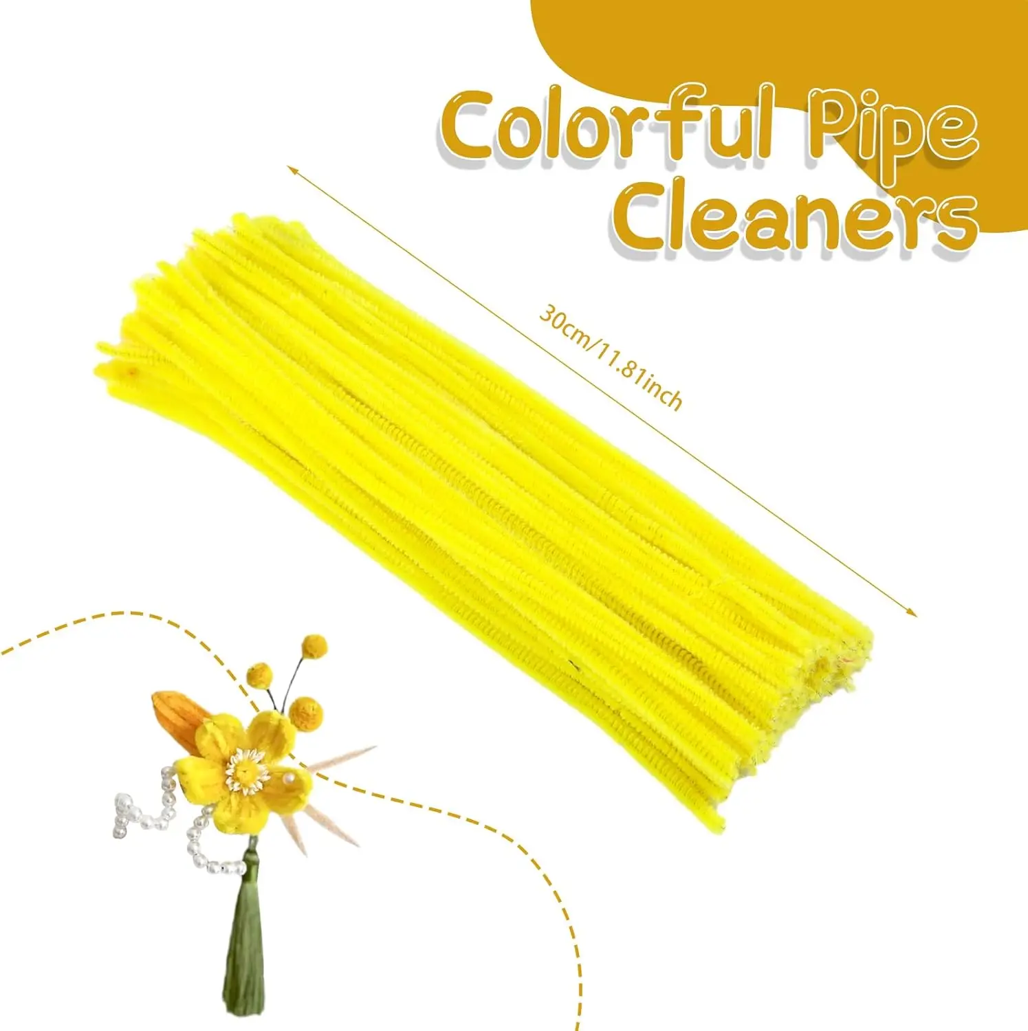 100Pcs Yellow Pipe Cleaners, Creative Craft Pipe Cleaners for Festivals DIY Hand Arts, Craft Supplies for Home DIY Handcraft