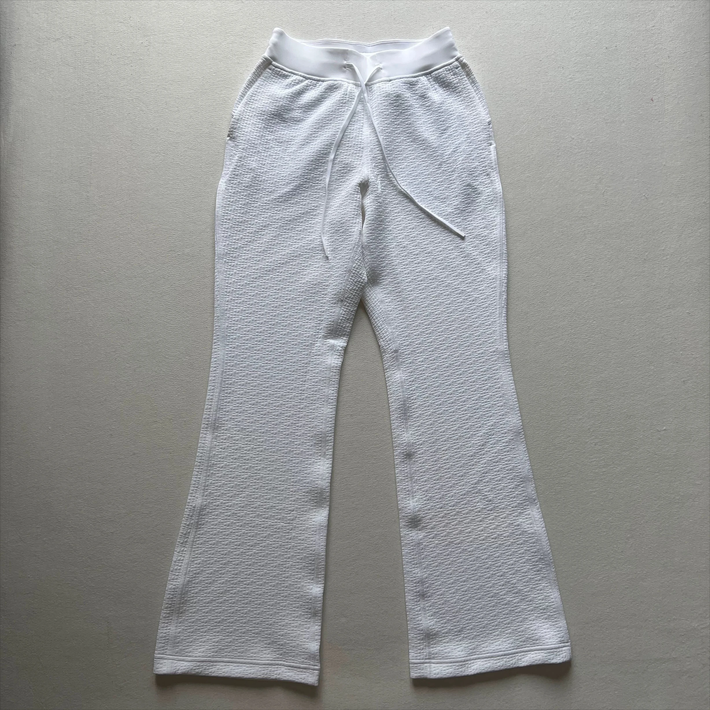 Mulheres esportes quente waffle malha cor sólida versátil esportes calças com cordão solto emagrecimento perna larga calças casuais