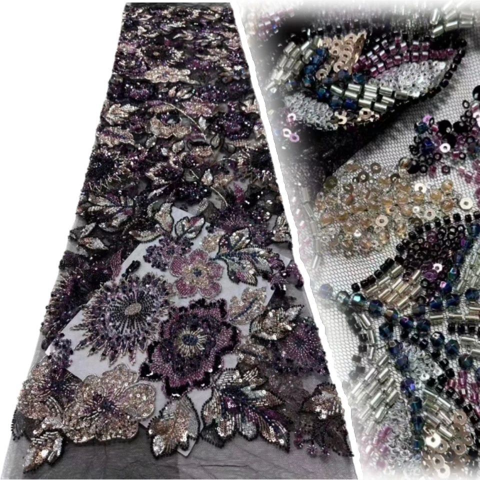 

Роскошная французская сетчатая кружевная ткань с вышивкой бисером, африканская нигерийская кружевная ткань с блестками для свадебных платьев, швейный материал CC1819