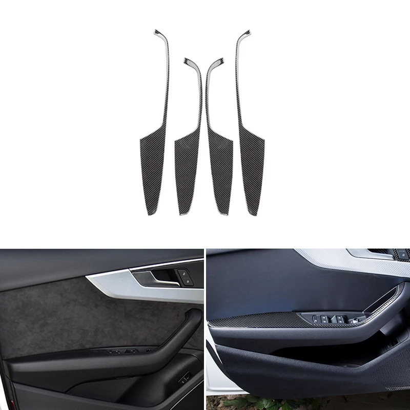 

For Audi A4 B9 A4L 2017 2018 Carbon Fiber Car Door Handle Armrest Panel Window Lift Cover Trim