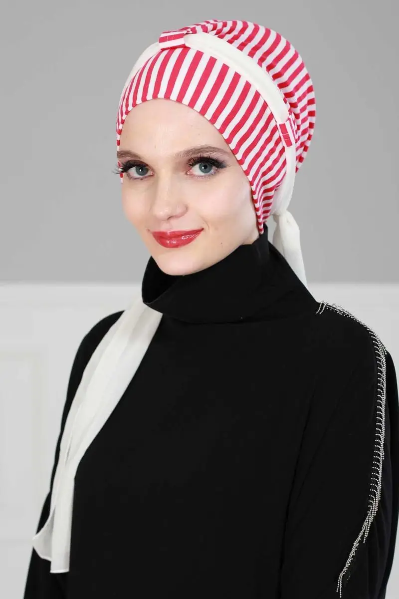 Chiffon Gekamd Gestreepte Bot Fuchsia Gestreept Met Riem