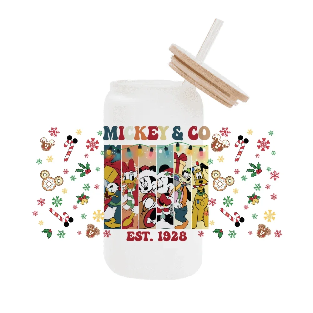 11x24 cm Disney Natale Topolino Per Libbey 16 once Può Bicchiere 3D Impermeabile UV DTF Tazza di Caffè Wrap Adesivo Libbey Involucro di Vetro