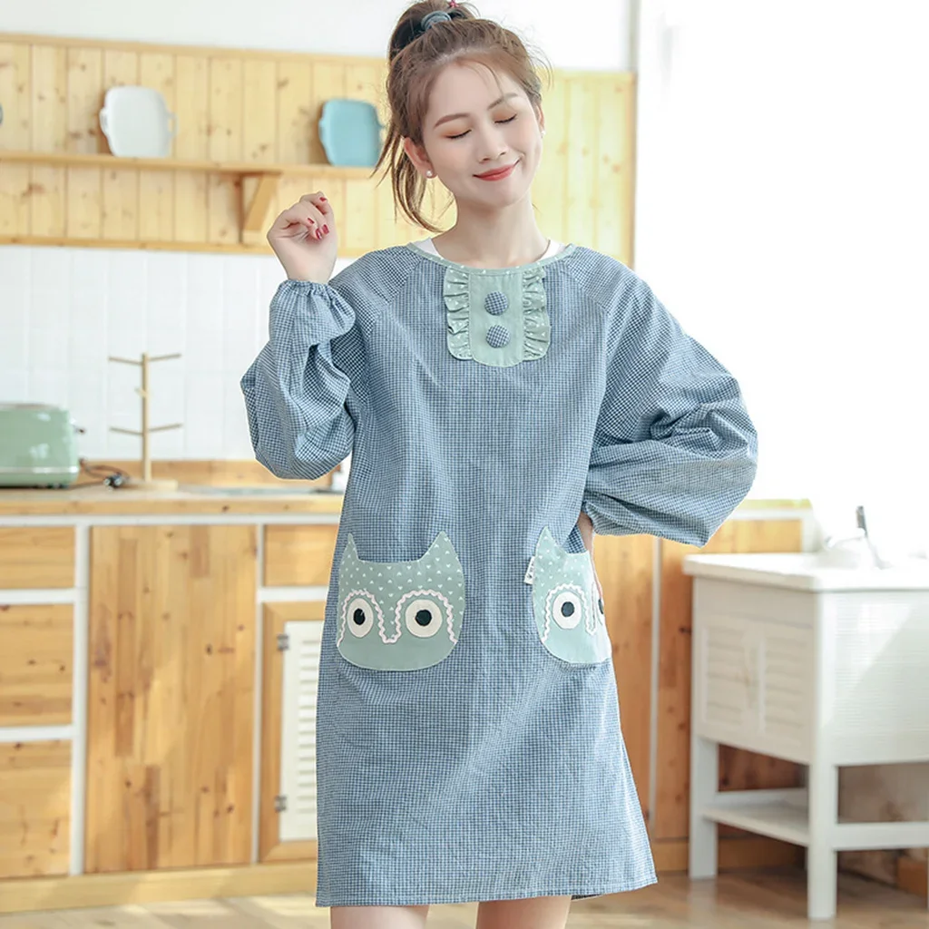 Japanese simple style With Pocket Apron Kitchen oil-proof Adult Long Sleeve Bibs Fashion Household Aprons wholesale