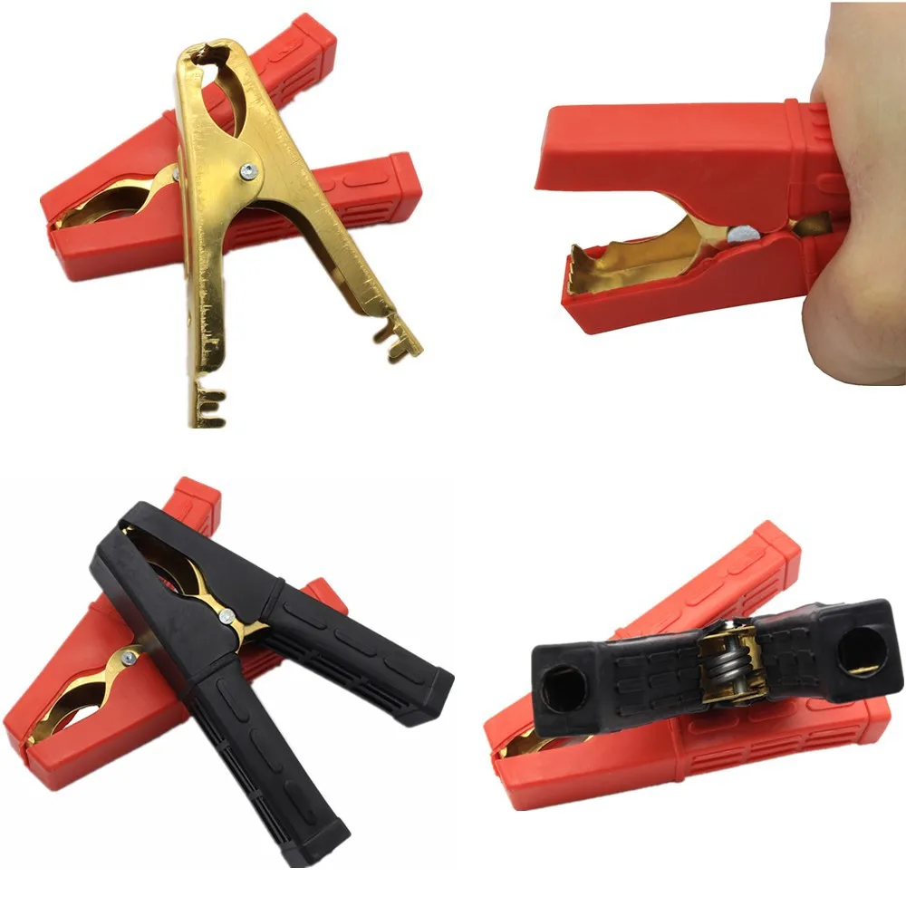 2Pcs 500-1000Amp Car Battery Clamp Heavy Duty Copper Battery Alligator Clip Heavy Duty Jump Lead Clip Insulated Full