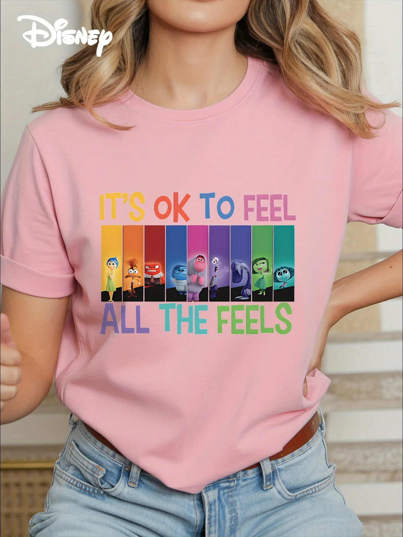 تي شيرت من القطن الخالص مطبوع عليه Inside Out، تي شيرت Y2K كبير الحجم بأكمام قصيرة #2