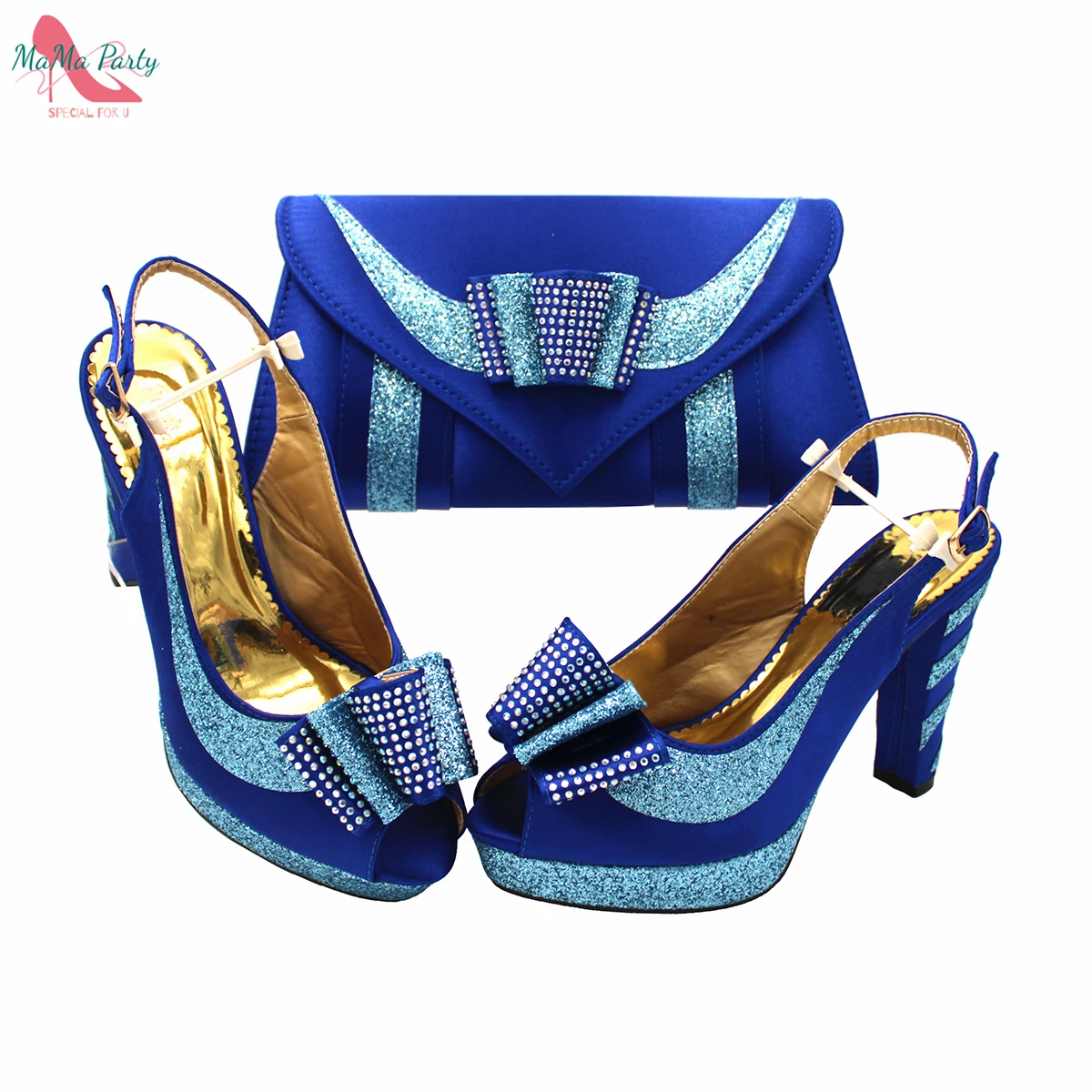 Zapatos nigerianos de alta calidad para mujer, conjunto de bolso a juego en Color azul real, diseño especial con apliques para fiesta, 2024