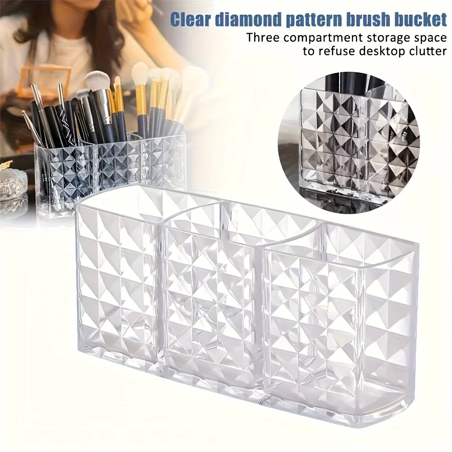 3-Piece High-Value Beauty Storage Set, Diamond Three-Compartment Transparent Makeup Brush Holder + 2 Cloud-Shaped Storage Trays, Multifunctional Cosmetic Storage Box, Waterproof Bathroom Accessories, Suitable for Organizing Lipstick, Makeup Brushes, Perfume, Jewelry, and Skincare Products on Vanity Tops, in Bedrooms, and Bathrooms