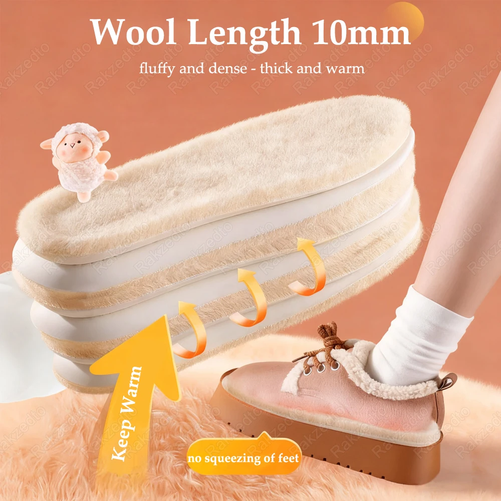 Genuine Wool Insoles for Shoes Man Woman Soft Latex Shock-absorbing Insoles Thick Fleece Warm Insoles Winter Boots Inner Soles