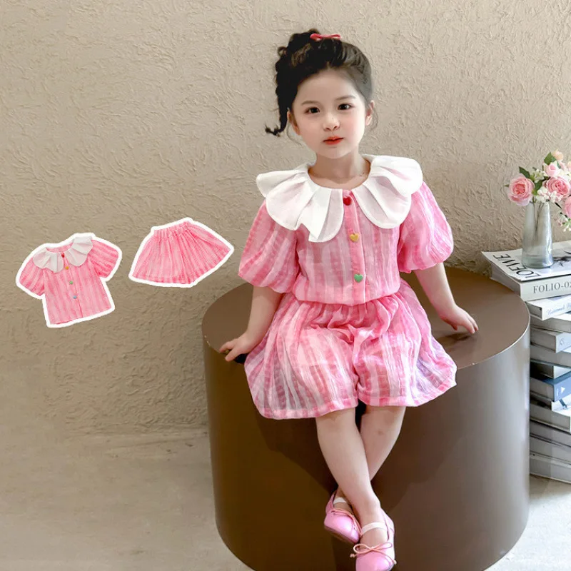 Girls' Suit Summer 2026 New Children's Thin Clothes Foreign Baby Girl Summer Clothes Short-sleeved Shorts Two-piece Set
