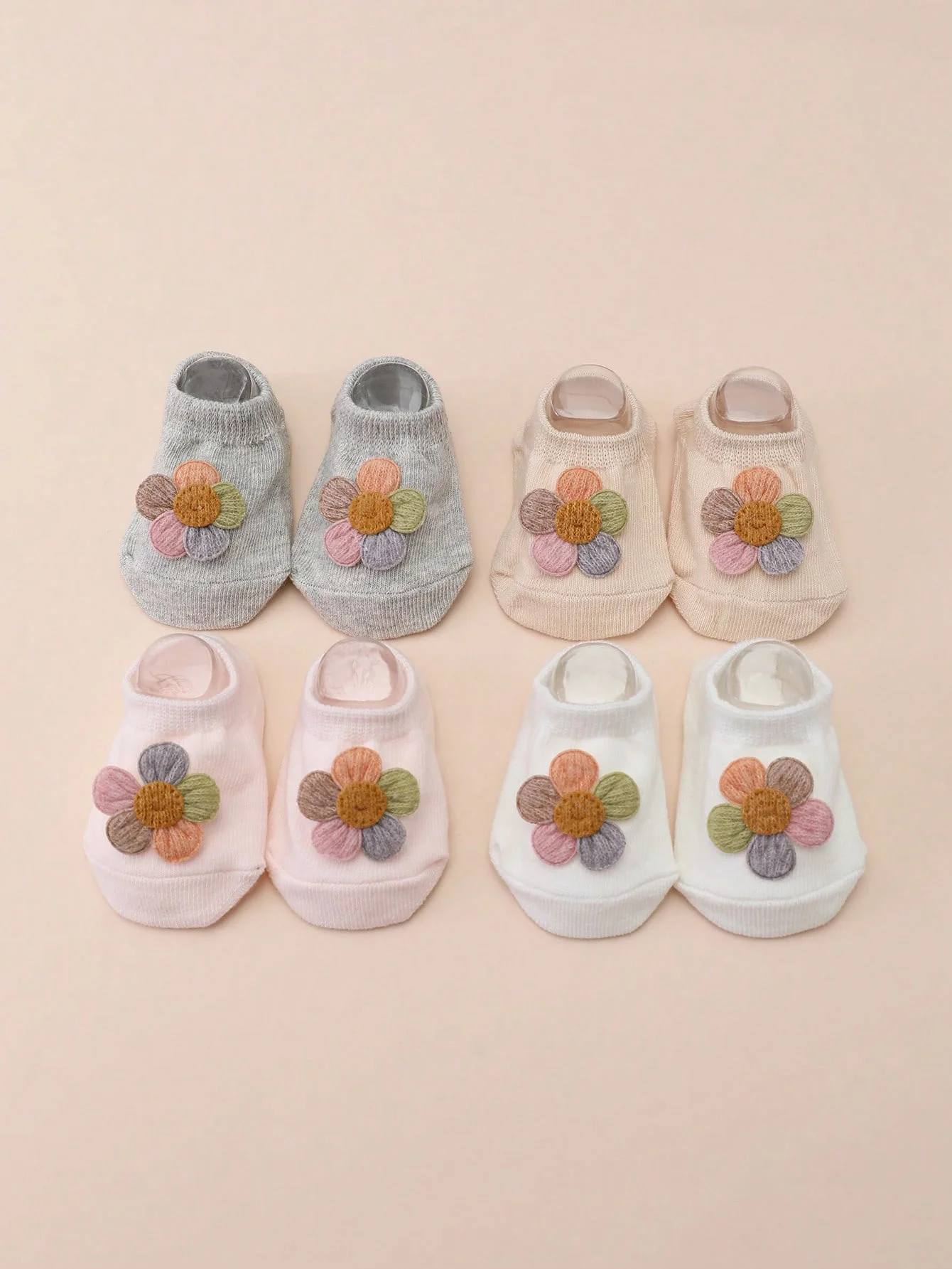 4 Pairs of Baby Girl's Cute Flower Cotton Socks,Anti-Slip Dot Floor Socks For Toddler Learning To Walk Indoor Anti-Slip Mid-Calf