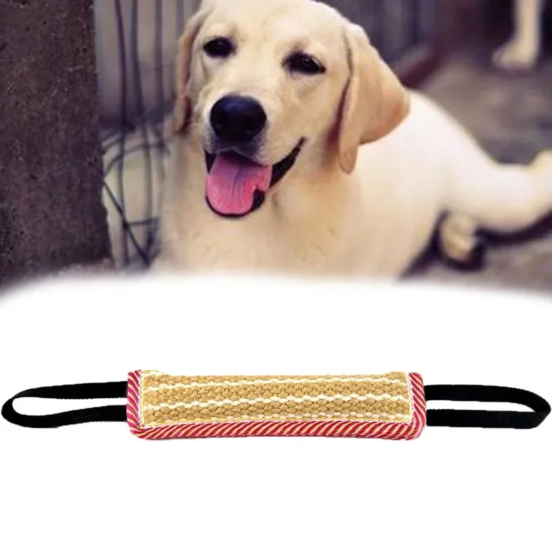 

Small Large Dogs Jute Bite Pillow Puppy Training Play Game Resistant Dog Tug Toy 2 Strong Handles Interactive Pet Toys