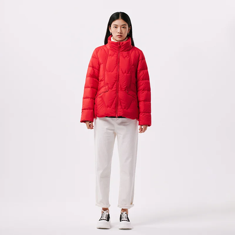 Chericom Chaqueta corta de plumón para mujer con cuello levantado invierno nuevo relleno de plumón de pato 90 ropa ligera cálida y versátil Y299035Y