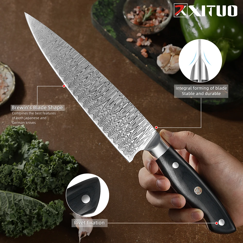 XITUO Super sharp Chef Knife 5CR15 Stainless Steels Laser patterned Kitchen Slicing Knives For cutting meat, vegetables fruits