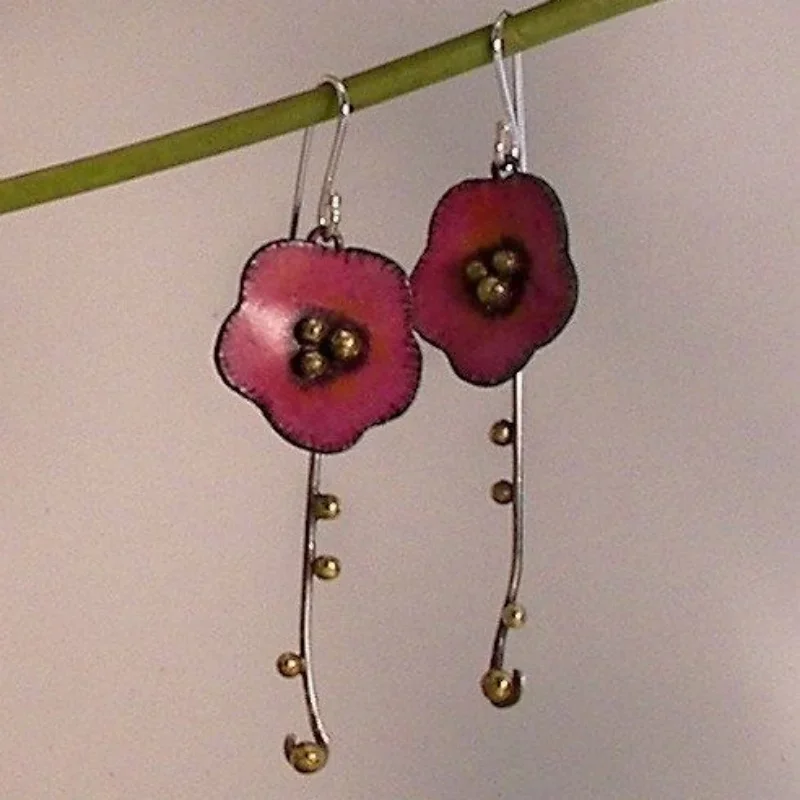 Red Color Dripping Oil Women's Earrings Rose Flower Face Artistic Style Pendant Earrings Fresh Countryside Style Jewelry