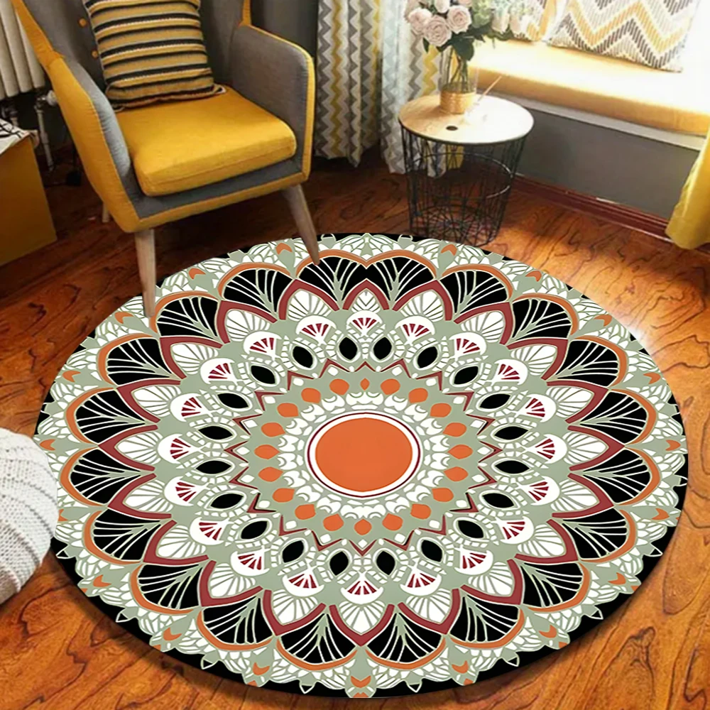 Luxury Black Gold Mandala Pattern Round Area Rug Opulent Stylish Soft Floor Mat for Living Room High-End Home Decorative Space