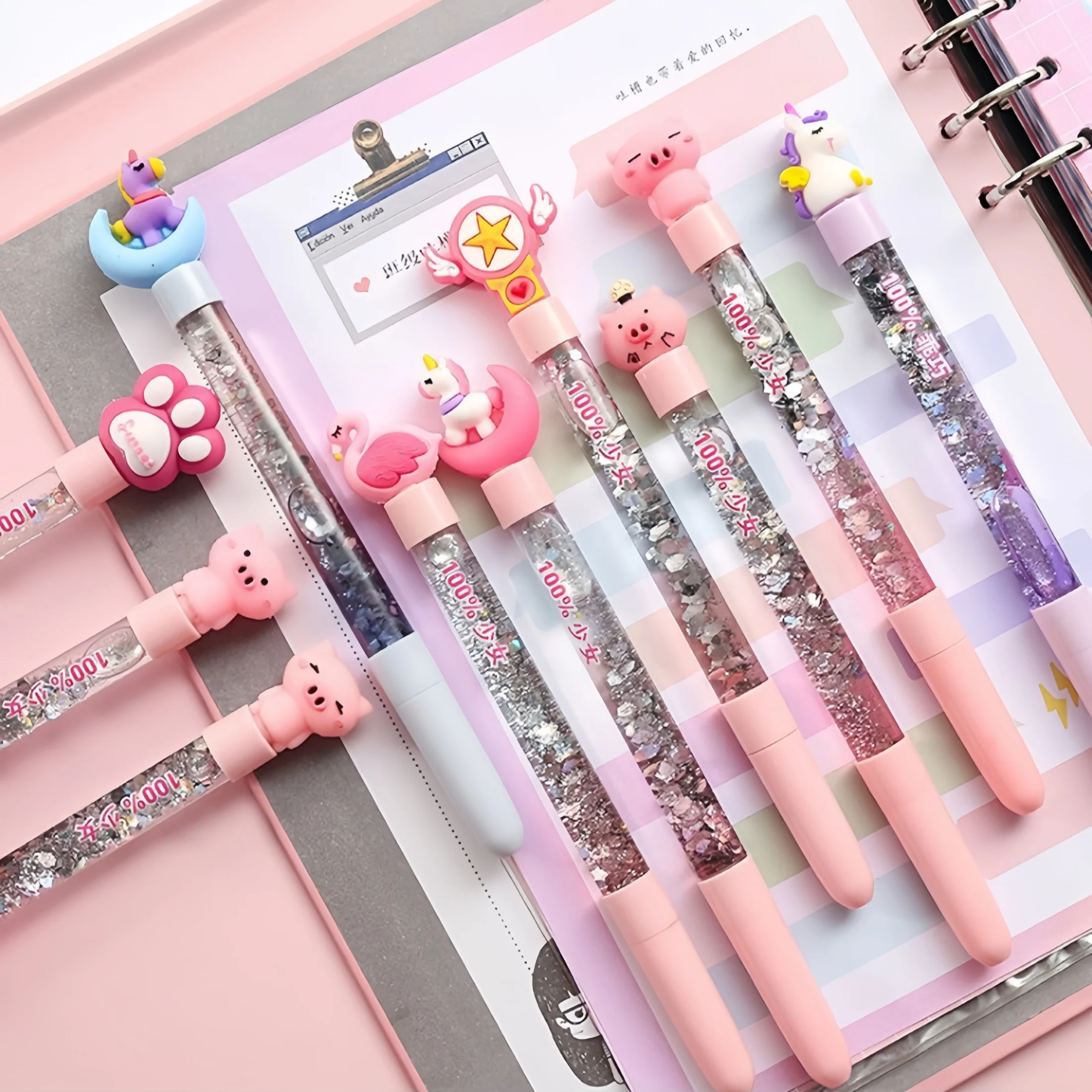

3/5/10 High-Quality Student Pens, Fairy Liquid Sand Gel Pens, Cute Silicone Doll Head Water-Based Signature Pens