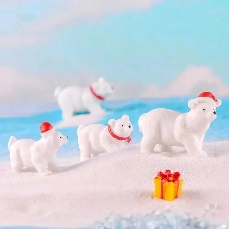 New 3 Pcs/Set Animal Miniature Christmas Polar Bear Figurines Garden Micro Snow Landscape DIY Accessories Cute Decoration Crafts