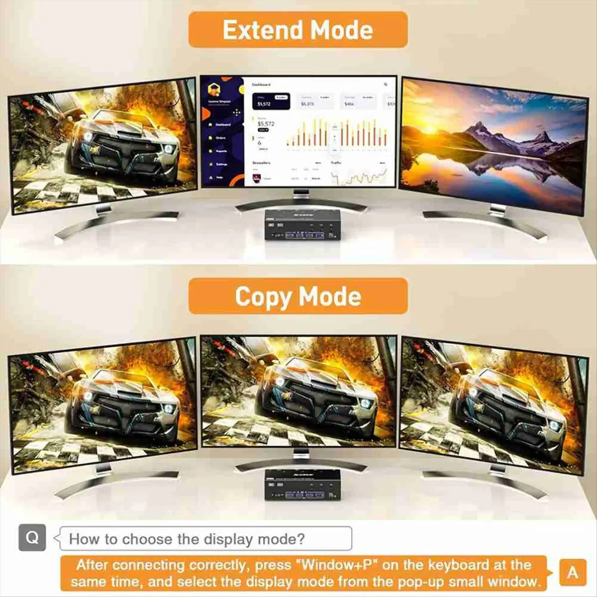 M05K 4K@144Hz -Compatible KVM Switch 3 Monitors 3 Computers,2 Displayport KVM Swticher,8K@30Hz,with 4 USB 3.0 EU PLUG