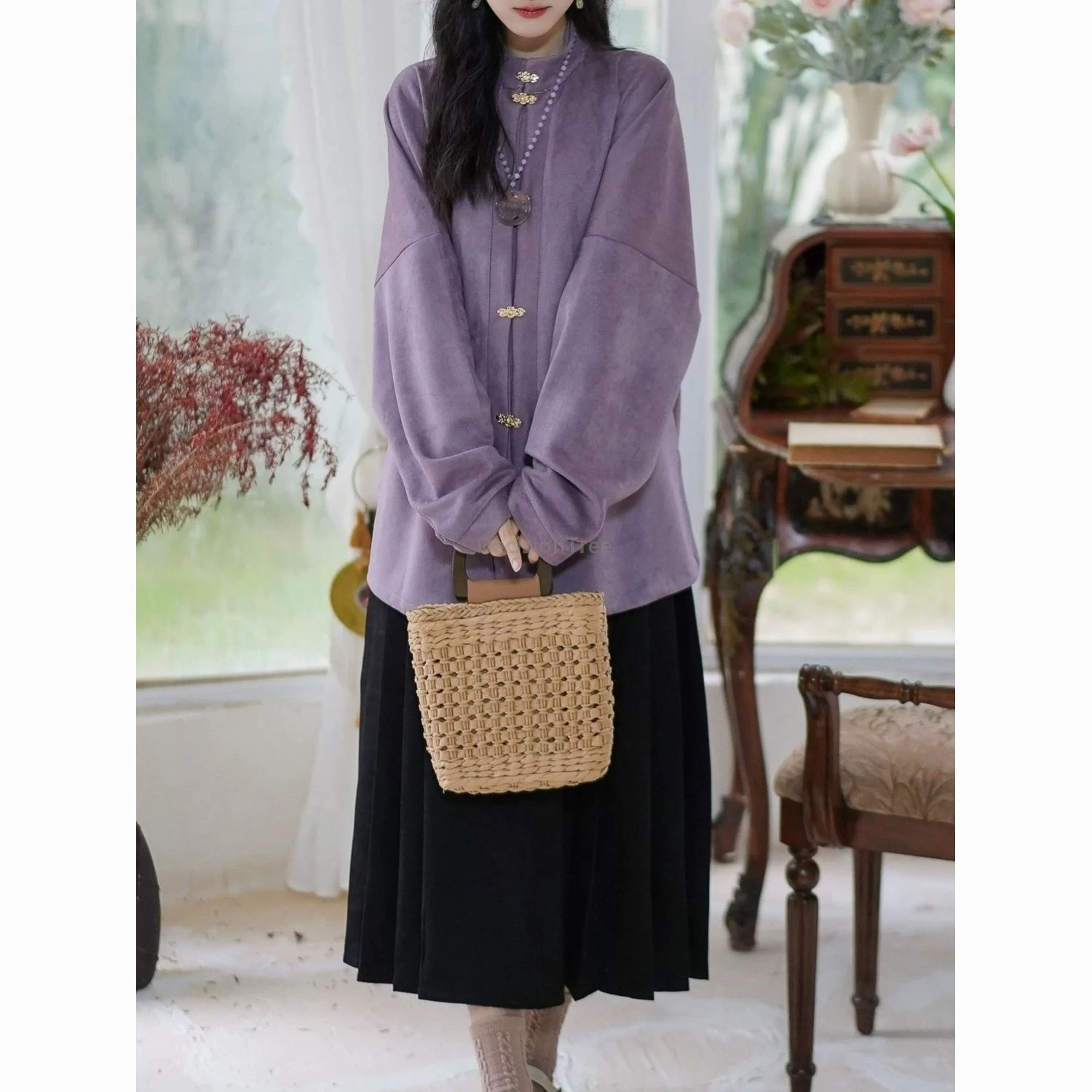 

2026 loose elegant casual daily versatile retro hanfu top high end temperament women's blouse chinese ming made stand collar top