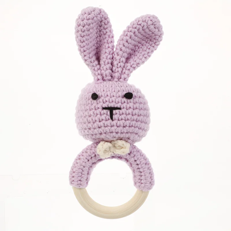 1Pc Baby Teether Toys Wooden Ring Teether Crochet Rabbit Paatern Newborn Gift Baby Crochet Chew Teething Accessories