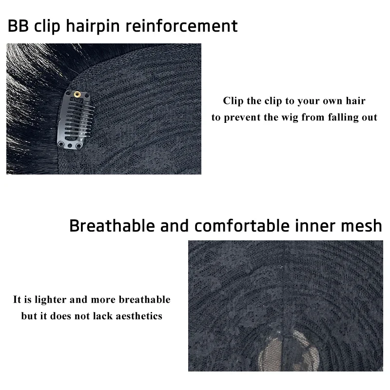 100% Human Hair Men Hairpiece Black False Cover Breathable Hair Net Base  Male Clips-On Wig Effectively Cover Thinning Hair