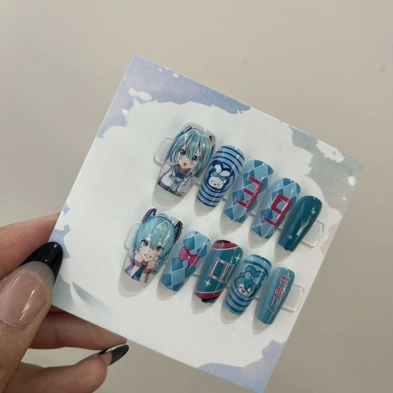 Nuevo Hatsune Miku, personaje de anime creativo de alta moda, decoración periférica de uñas, uñas usables de dibujos animados con estilo personalizado