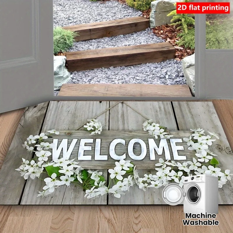 Vintage Stone WELCOME Print Doormat Non Slip Entryway Floor Rug Indoor Outdoor Front Door Mat Home Decor