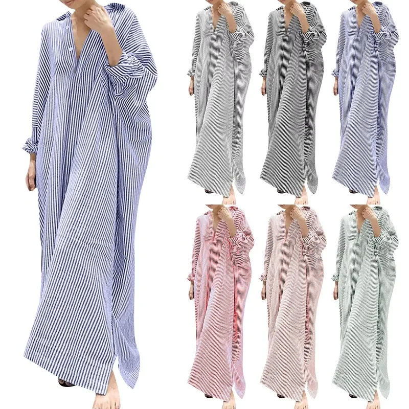 Elegant Outfits Summer Dress For Women Stripe Cotton Shirt Casual Loose Maxi Dresses Formal Occasion Dresses vestidos para mujer