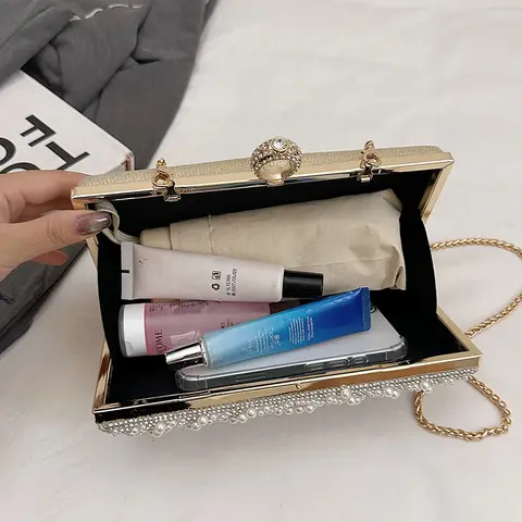 2025 Ny Elegant Pärlväska Mode Glänsande Pärlbroderi Aftonväska Lyxig Kuvertväska med Kedja Bröllopsfestklänningsväska Dam 8 best sales pärla aftonväska - №2