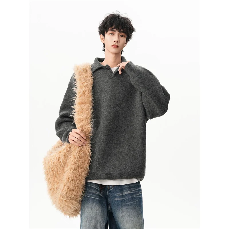 

Retro Ne Knitted Sweater Men's Casual Faion Turn-down Collar Design Loose Lazy Top New Sle Comfortable Outerwear