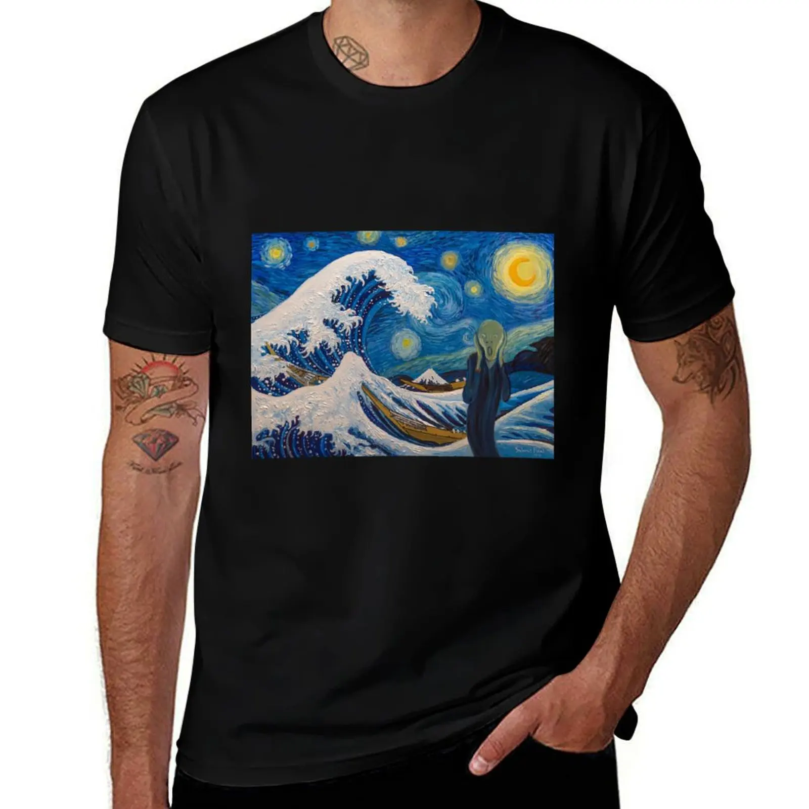 Hokusai, munch or van gogh? T-Shirt cotton t shirts high quality T-Shirt